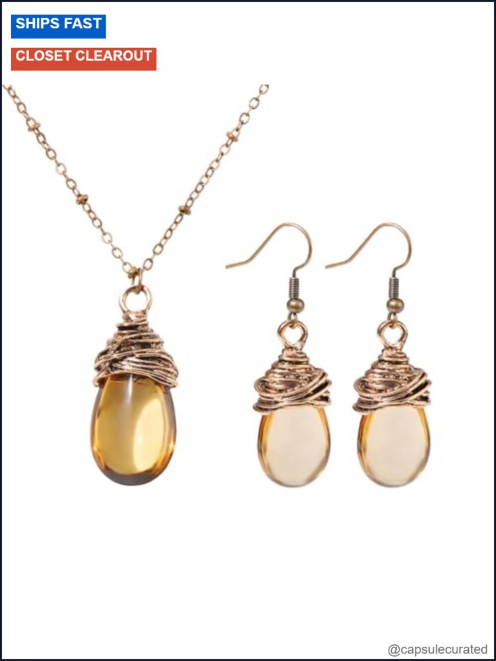 Boho Vintage Pendant Necklace and Dangle Earrings Jewelry Set